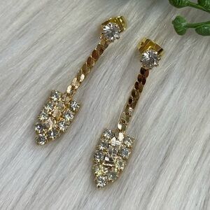 Faceted rhinestones drop gold tone earrings